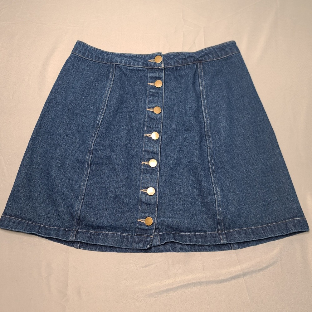 Charlotte Russe Denim Skirt Womens L Blue Button Front A-Line‎ Mini 100% Cotton